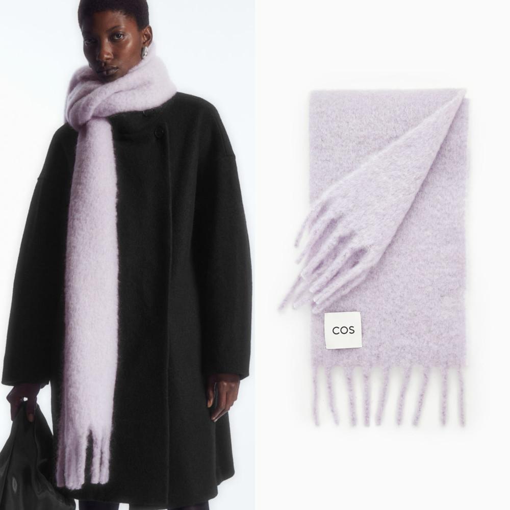 코스 오버사이즈 모헤어 프린지 머플러 스카프 목도리 라일락