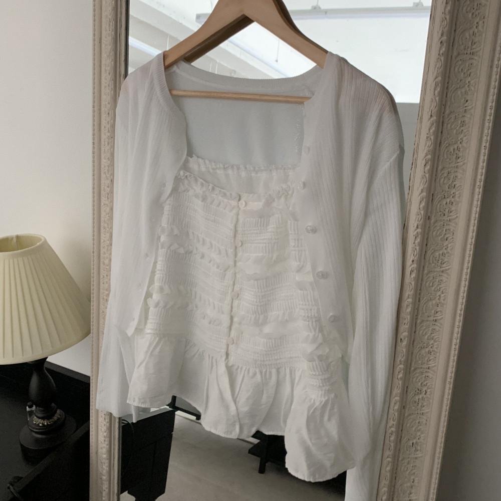 여성 라운드 골지 크롭 썸머 가디건