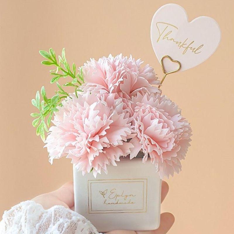 [가정의달]카네이션 비누꽃 화분 선물구성셋트 (비누꽃화분1개+선물상자+메모카드+골드픽)