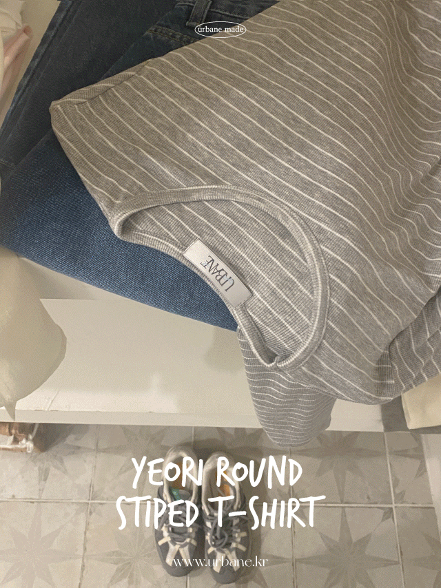 💕URBANE MADE💕 여리 라운드 스트라이프 티셔츠 이너티 (네이비당일 3c)
