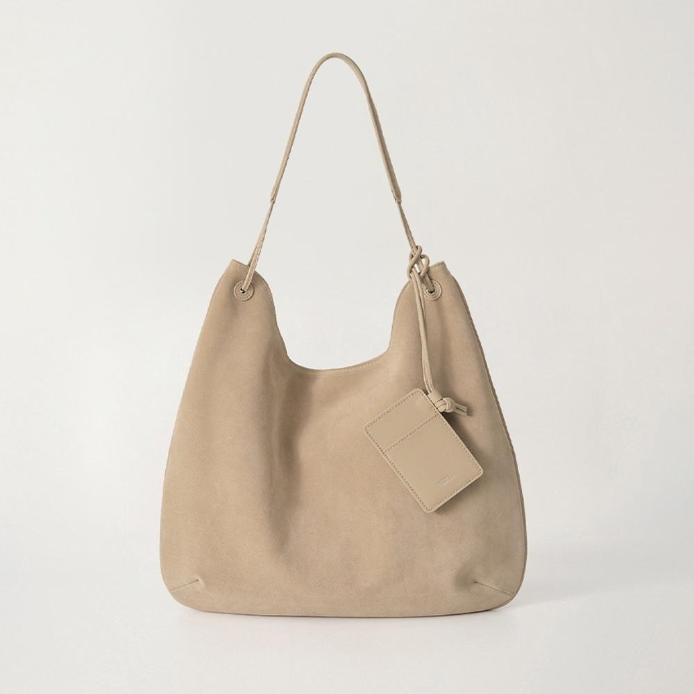 Medium shoulder hobo bag (Light beige suede)