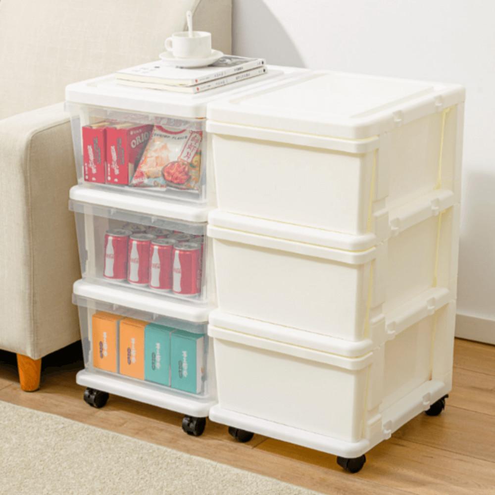 플라스틱서랍장 미니 이동식 투명 3단 올화이트 투명