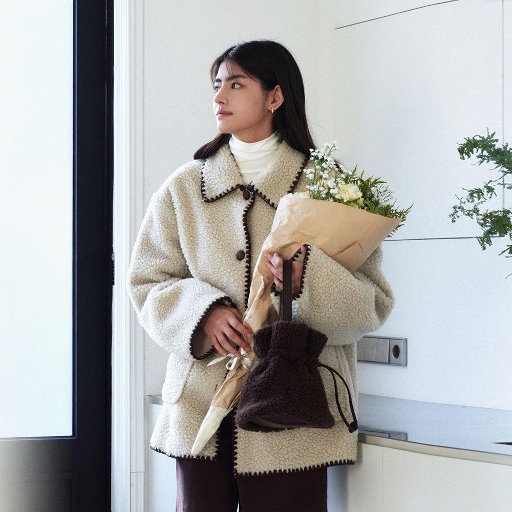 Tin fleece reversible collar jacket - ivory