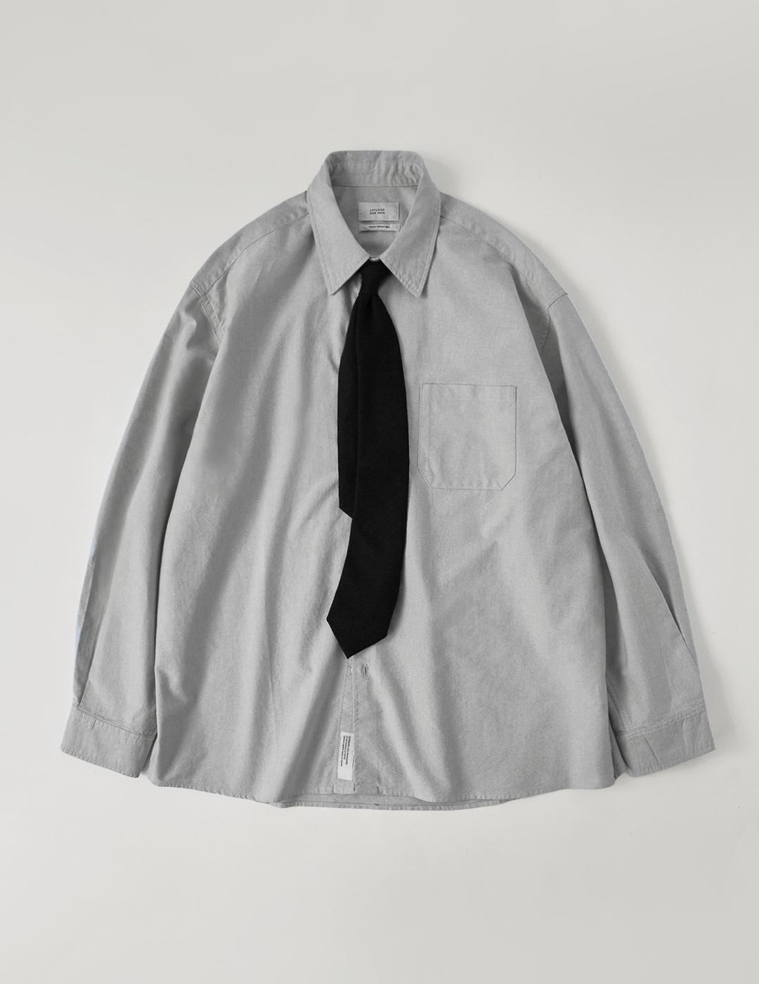 [넥타이 SET] 솔리드 오버핏 옥스포드 타이셔츠_Neutral Gray