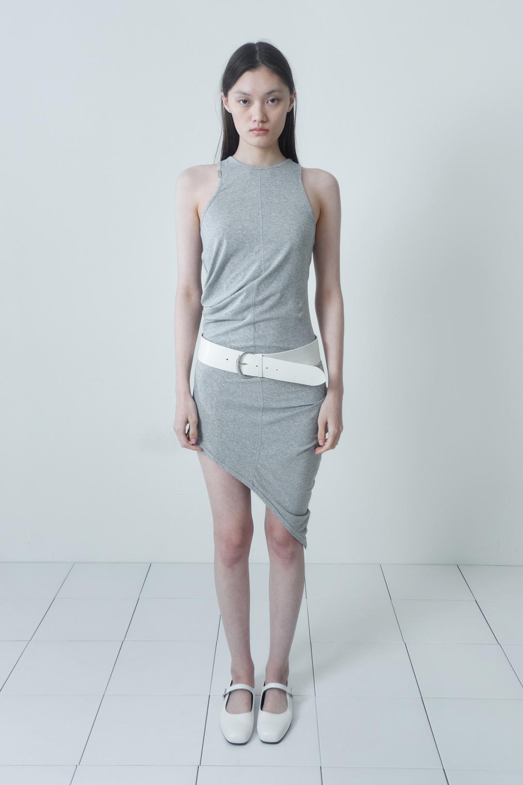 WAVE LONG SLEEVELESS DRESS / GRAY