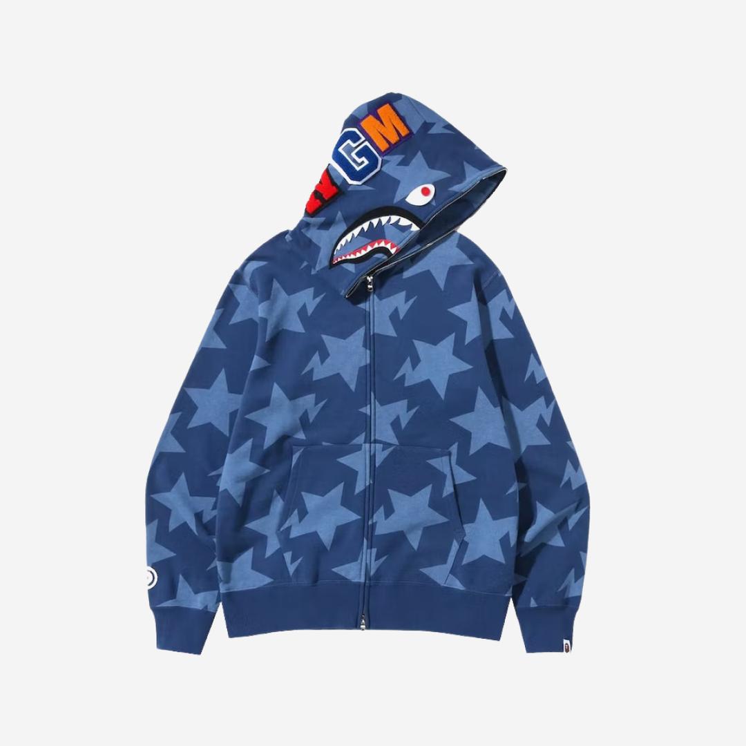BAPE Sta Pattern Shark Full Zip Hoodie Indigo