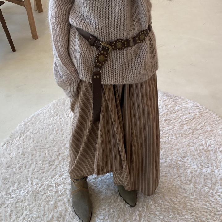 데일리 브라운 빈티지 셔링 밴딩 스커트