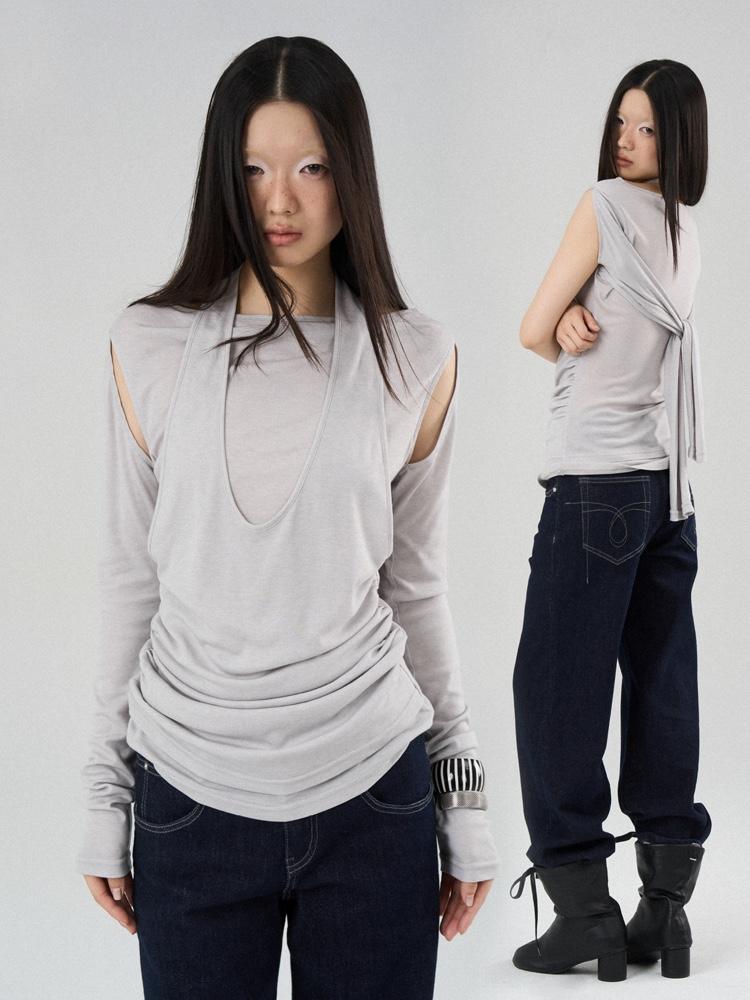 Take Care Light grey halter neck long sleeve