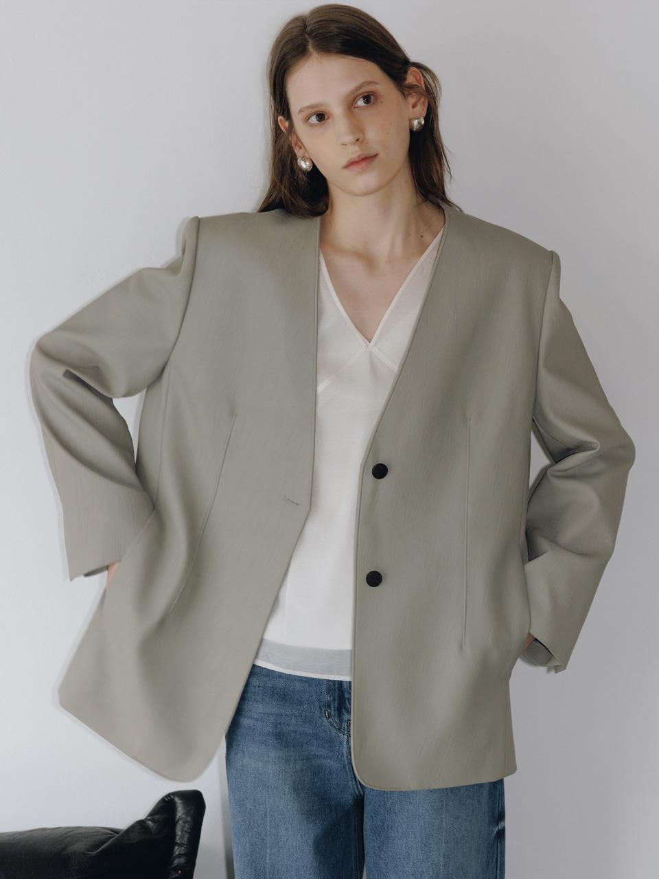 Collarless Faux Leather Jacket SL6SJ620-42