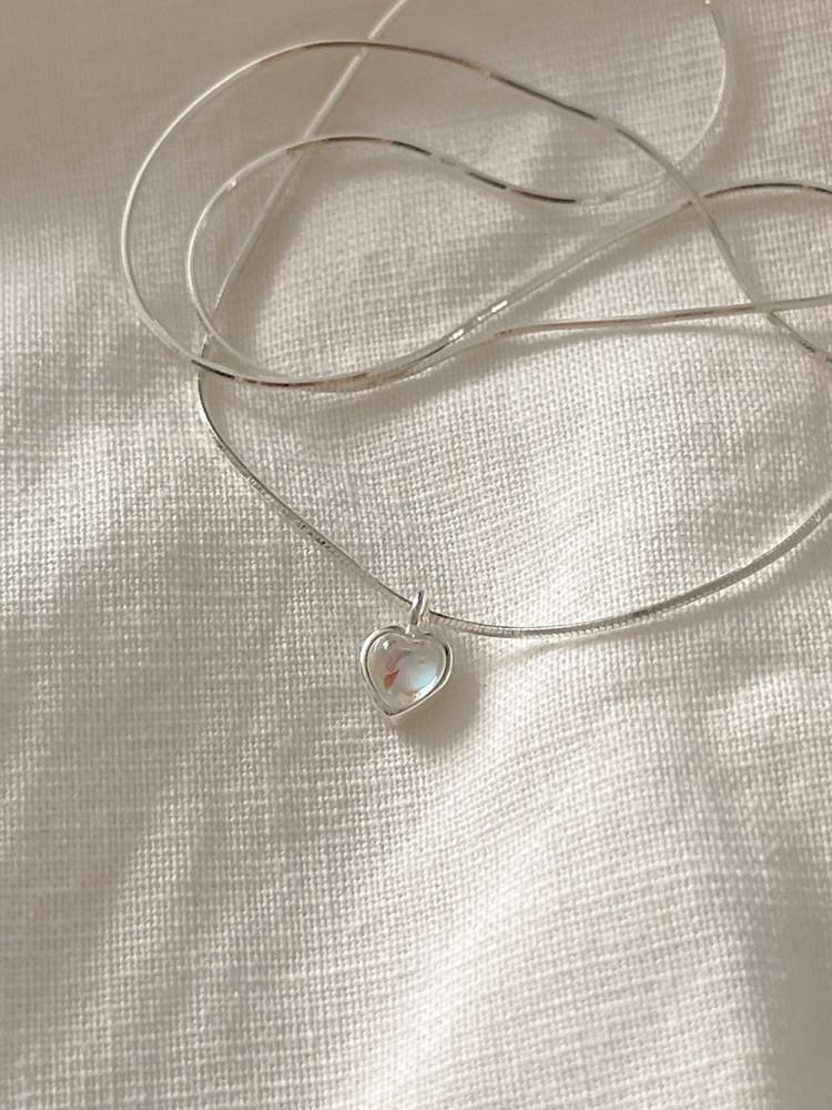 925실버 몬트 원석 하트 뱀줄 은 목걸이 (one color)