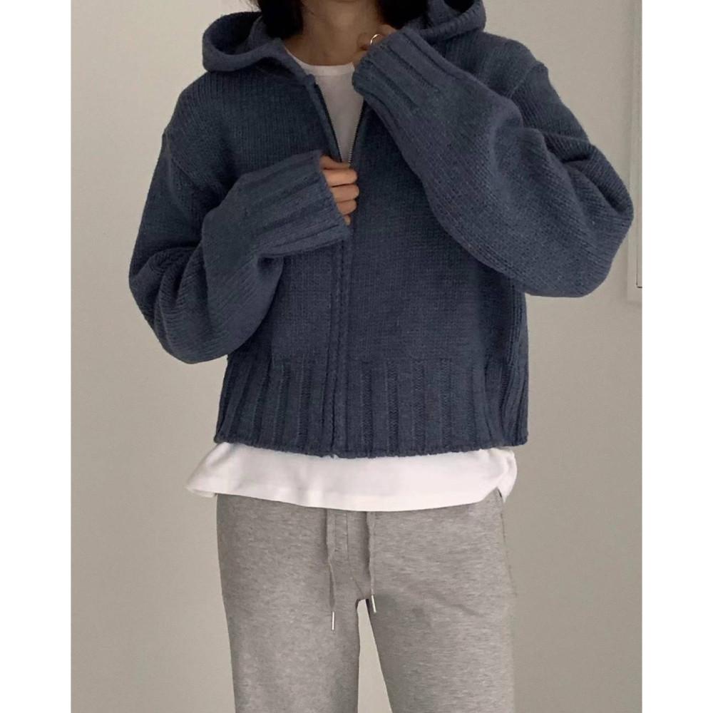 hander 핸더 후드 집업 니트 울 크롭 가디건 (3colors)