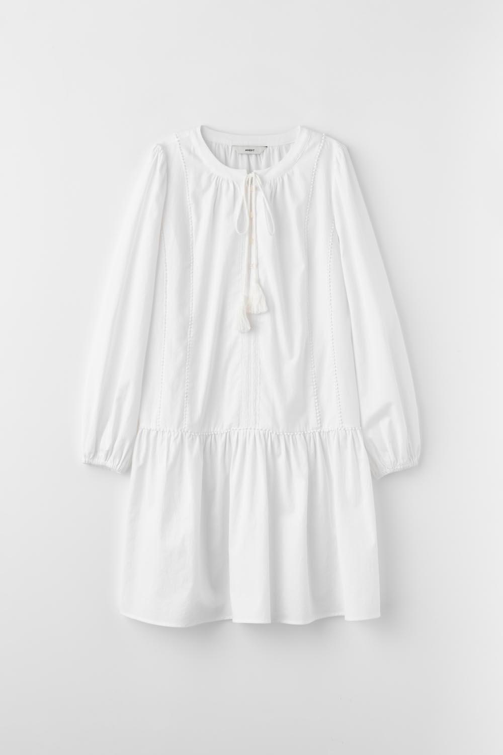 D Ethnic Detail Cotton Dress_White