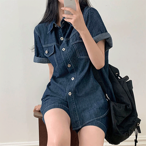 [오버핏/set] 반팔 오버핏 생지데님 셋업세트