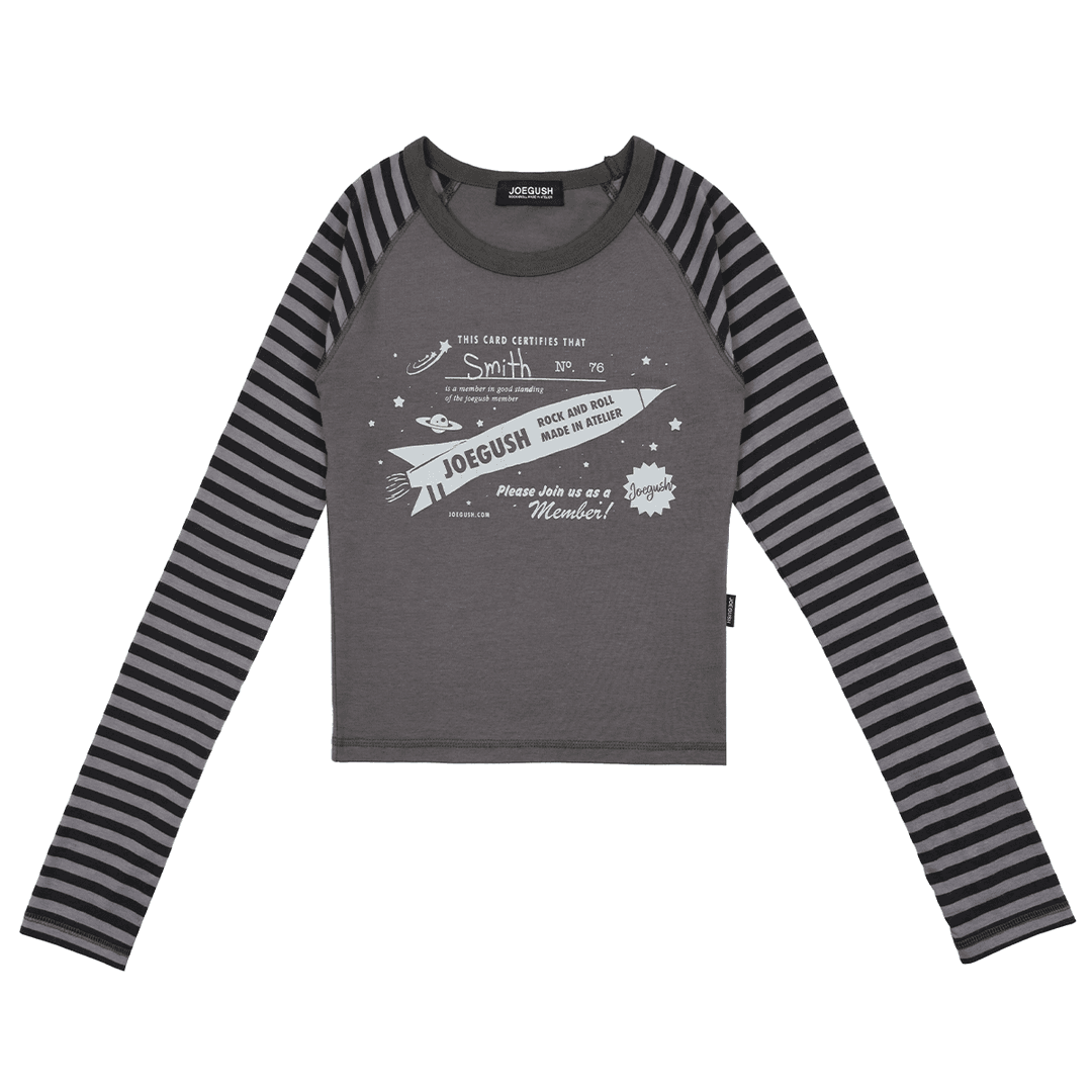 Smith No. 76 Striped Raglan L/S (Crop Ver.) (Charcoal)