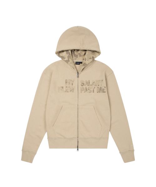 Contrast Patch Zip-Up Hoodie (Beige)
