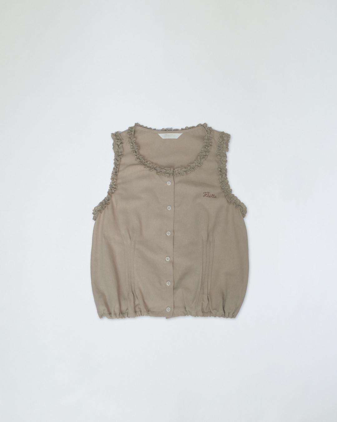 [Exclusive] flétta Sleeveless Lace Frill Blouse_Beige