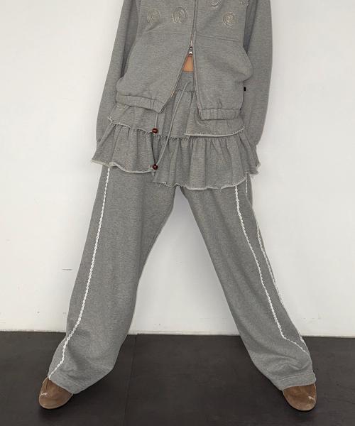 버라이어티 캉캉 러플 레이어드 레이스 아플리케 팬츠스커트_멜란지그레이