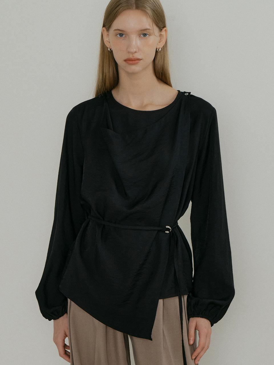 comos 1533 cowl neck layered blouse (black)