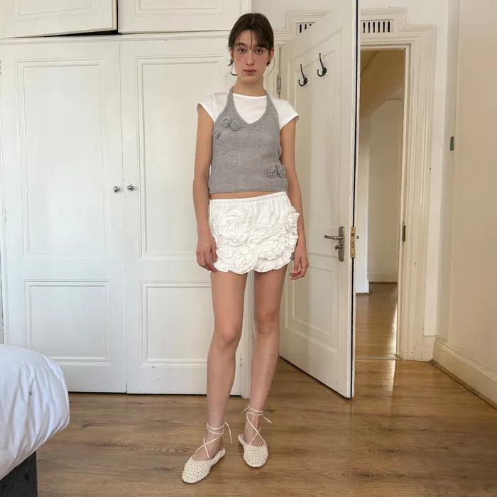 Rose Frill Mini Skirt (White)