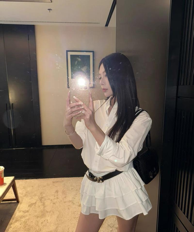 셔츠 밴딩 러플 티어드 미니원피스
