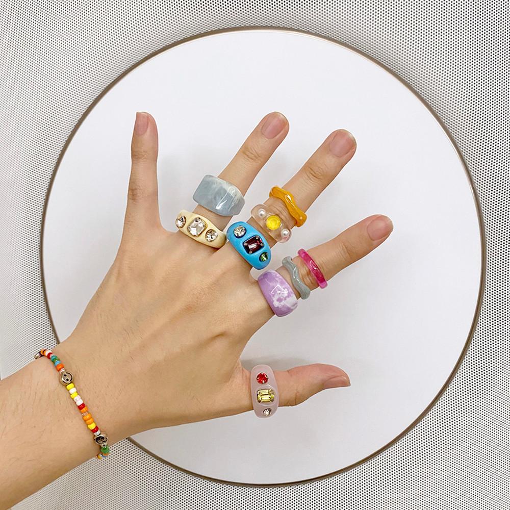 청키 큐빅 호마이카 반지 투명 아크릴반지 물결반지 플라스틱반지