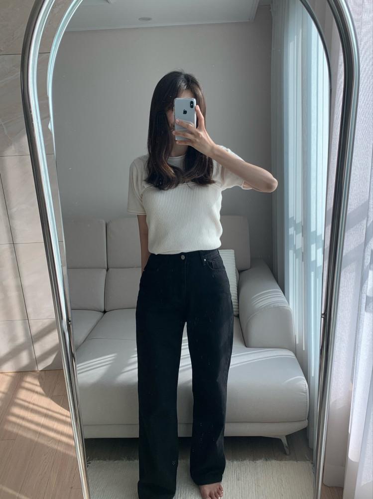 블랙데님 하이웨스트 블랙진