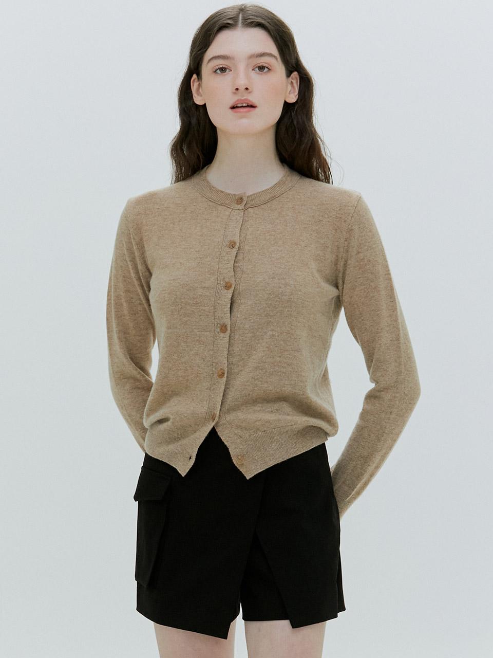 CASHMERE ROUND NECK KNIT CARDIGAN [3COLOR]