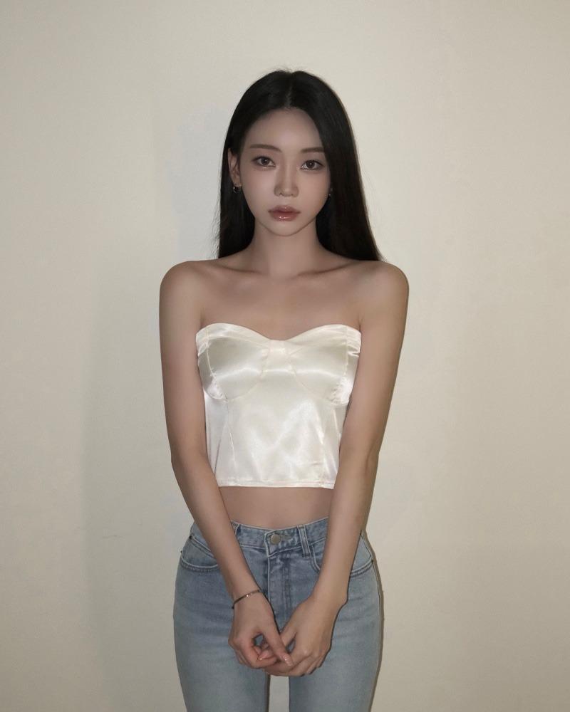 새틴 크롭 튜브탑