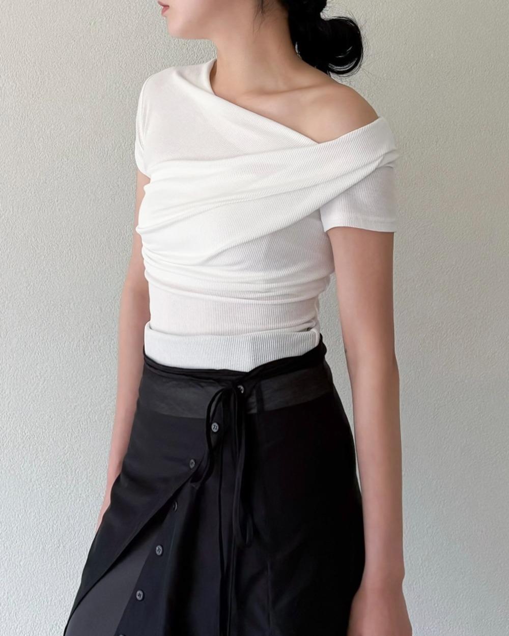 컨투어 오프 셔링 골지 티셔츠 [4co] *아이보리 당일발송