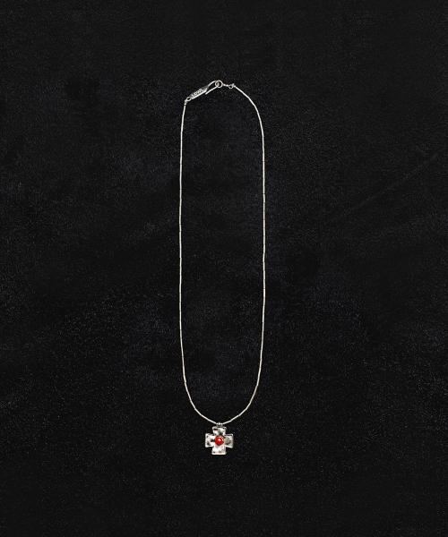Red cross silver necklace