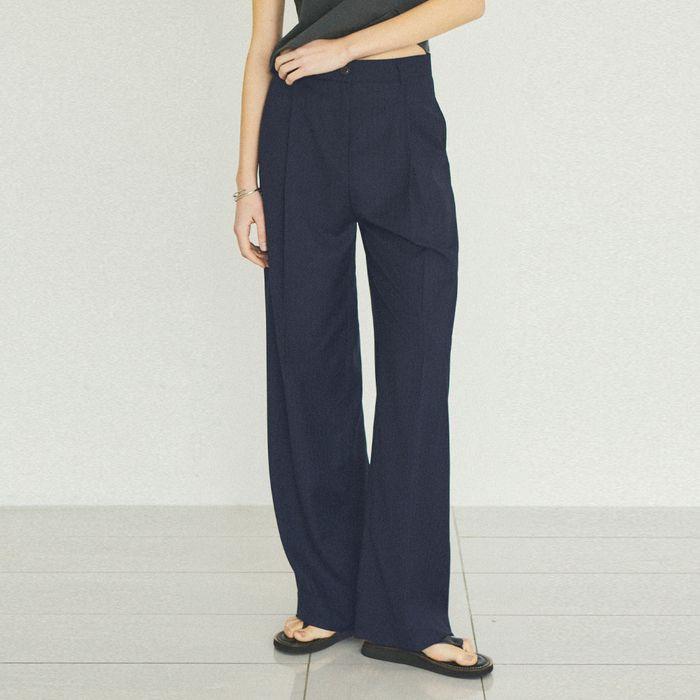 90s Retro Pin Stripe One-tuck Slacks_CTB519(Navy)