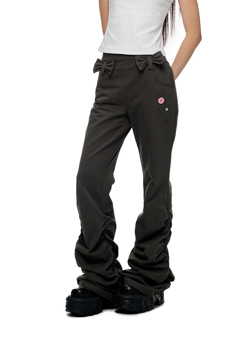 Ribbon Point Flare Shirred Pants