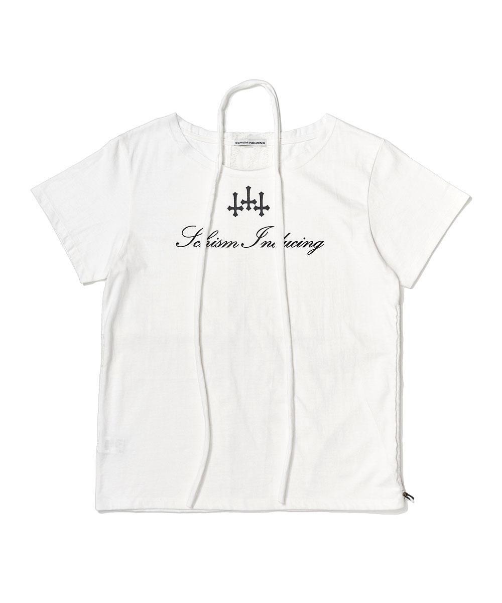 [SCHISMINDUCING] CROSS STRING T SHIRT WHITE