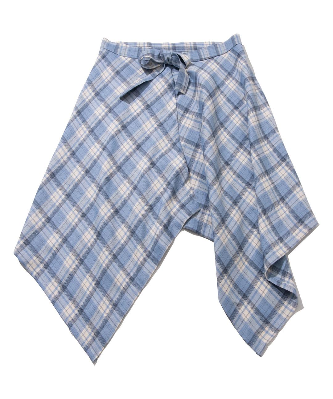 Tartan check unbalanced layered midi wrap skirt_ 2COLOR