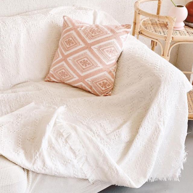 제제지아 화이트 엘로우 자카드 쇼파 블랭킷 감성 캠핑 차박 이불 담요