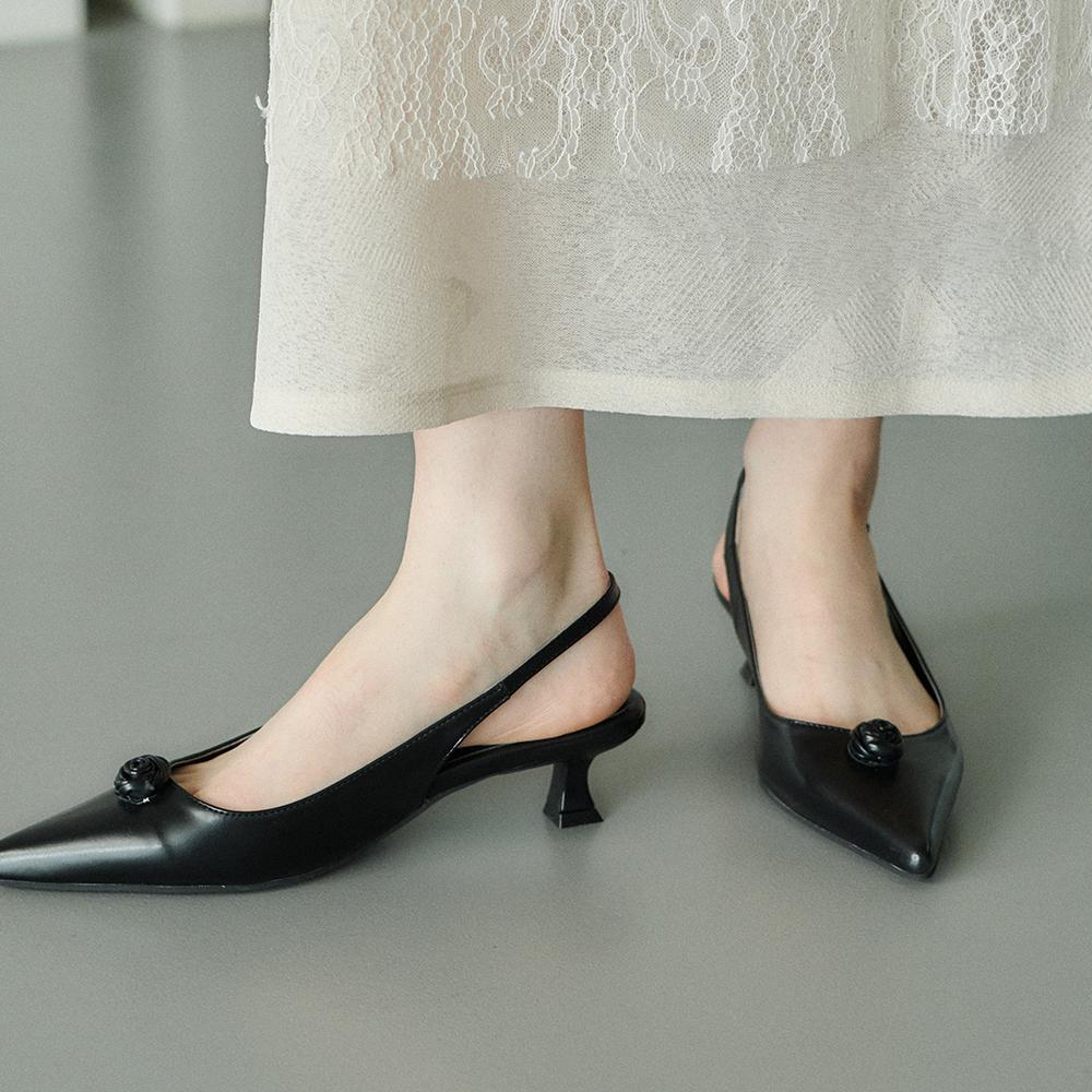 [바로배송]_Newmoon 뉴문 코사지 포인티드 슬링백 펌프스