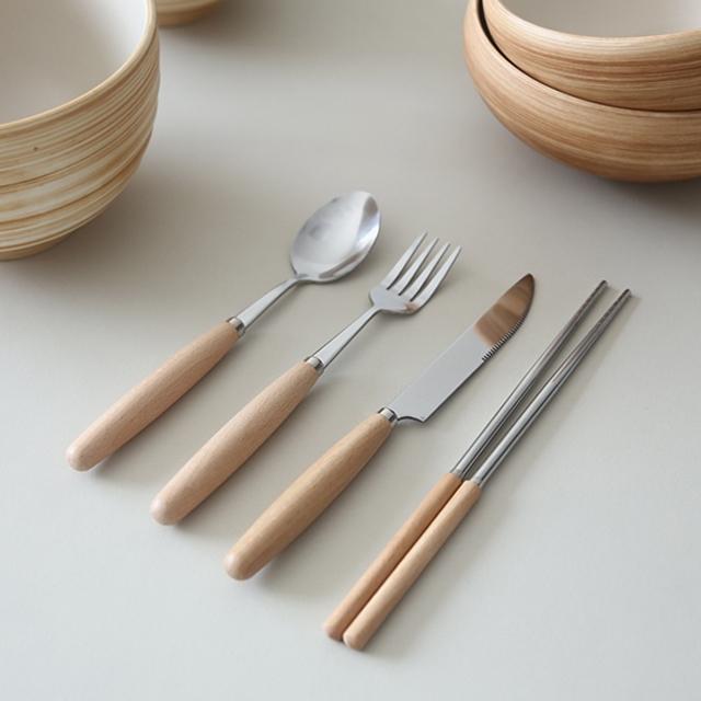 우드 동글이 수저 커트러리 세트 4p