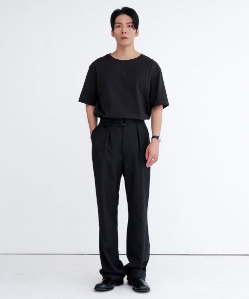 [깡스타일리스트 콜라보] 더블 플리츠 벨티드 울 팬츠 BLACK