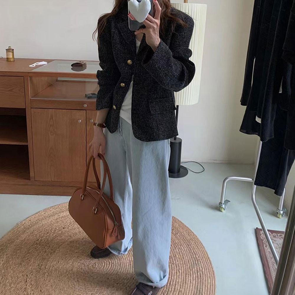 프렌치 클래식 루즈핏 간절기 심플 3버튼 싱글 자켓