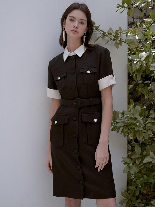 22SS 칼라47 피오레  미들턴 트위드 원피스 블랙