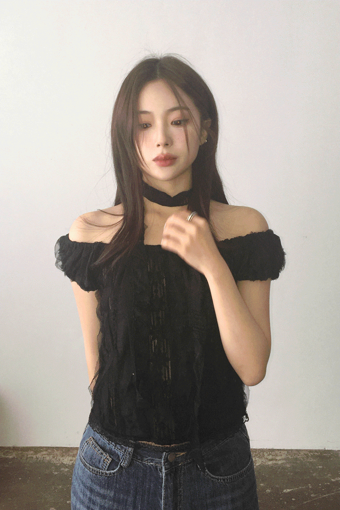 [스카프세트/오프숄더] 들꽃 레이스 반팔 블라우스- 3color