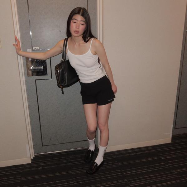 Sporty waffle shorts pants (Black)