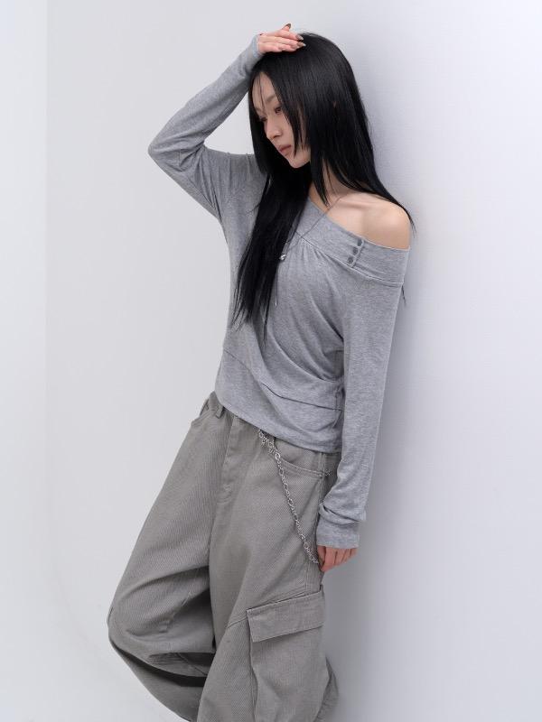 rayon shirring button off tee