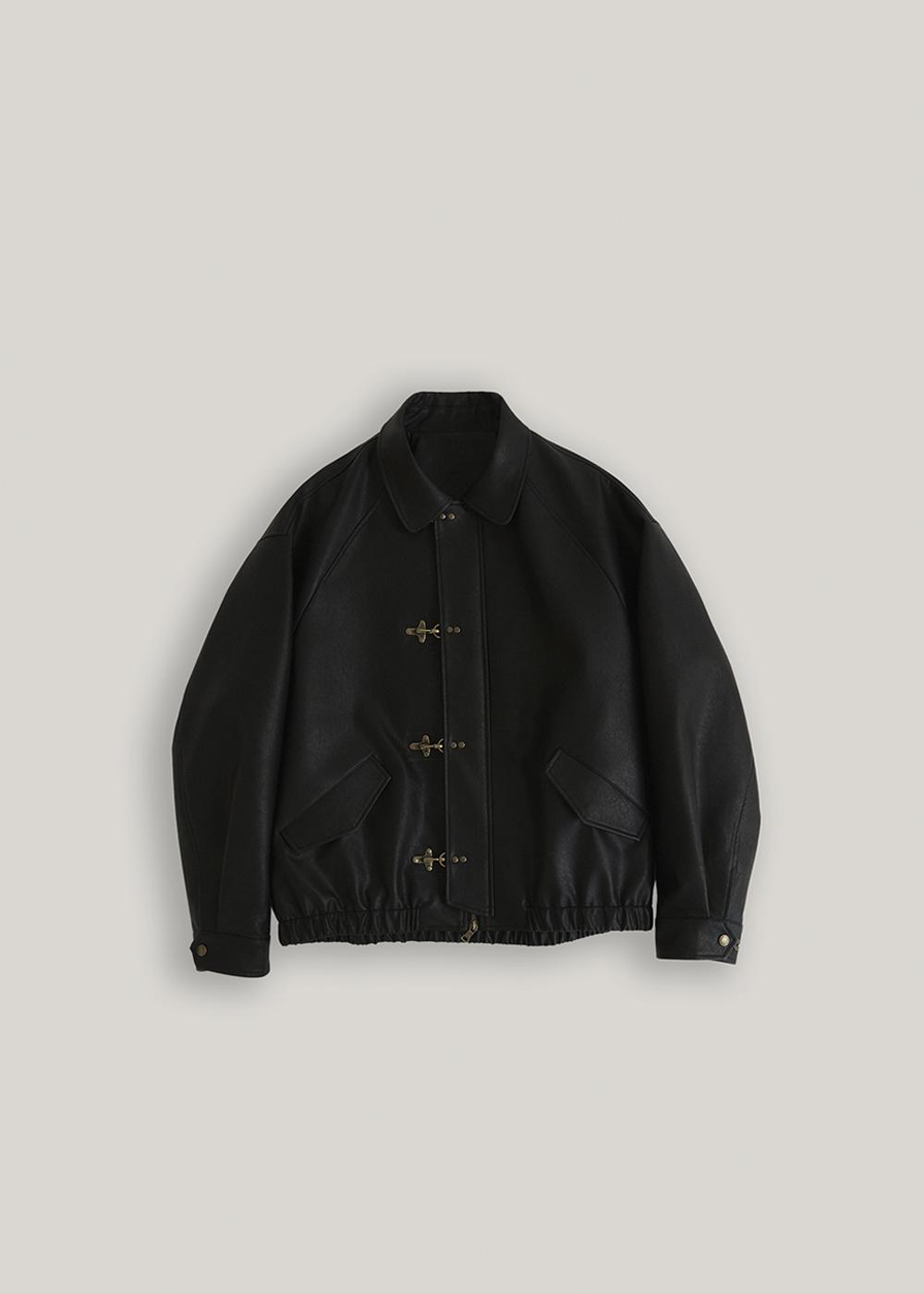 비건 레더 파이어맨 블루종 재킷_Black