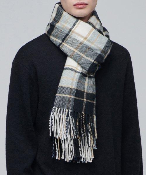 빅 사이즈 체크 머플러 [네이비/아이보리]