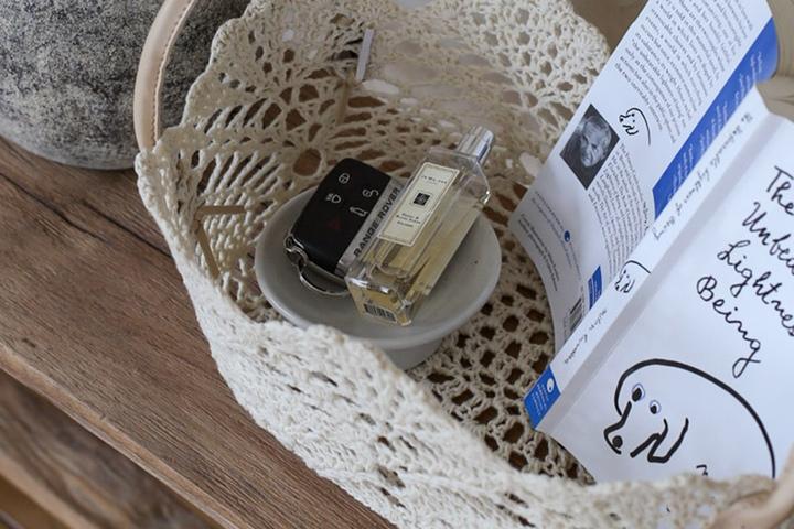 인테리어소품 타원바구니 코튼 크로쉐