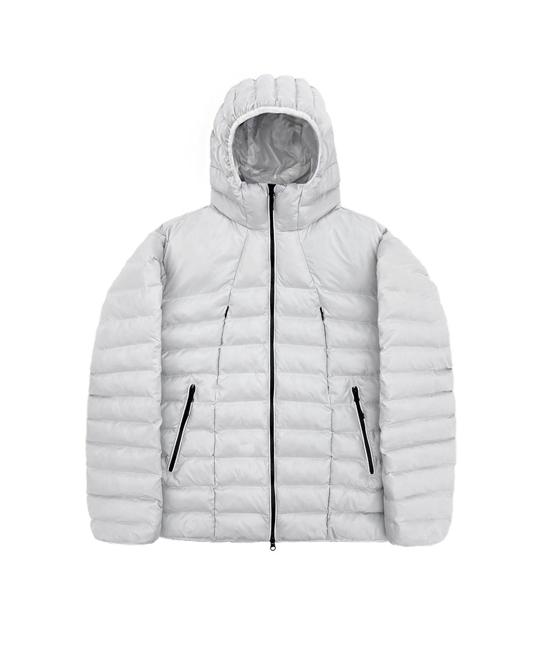 CURVED ZIPPER LIGHTWEIGHT PUFFER JACKET - GLOSSY LIGHT GREY