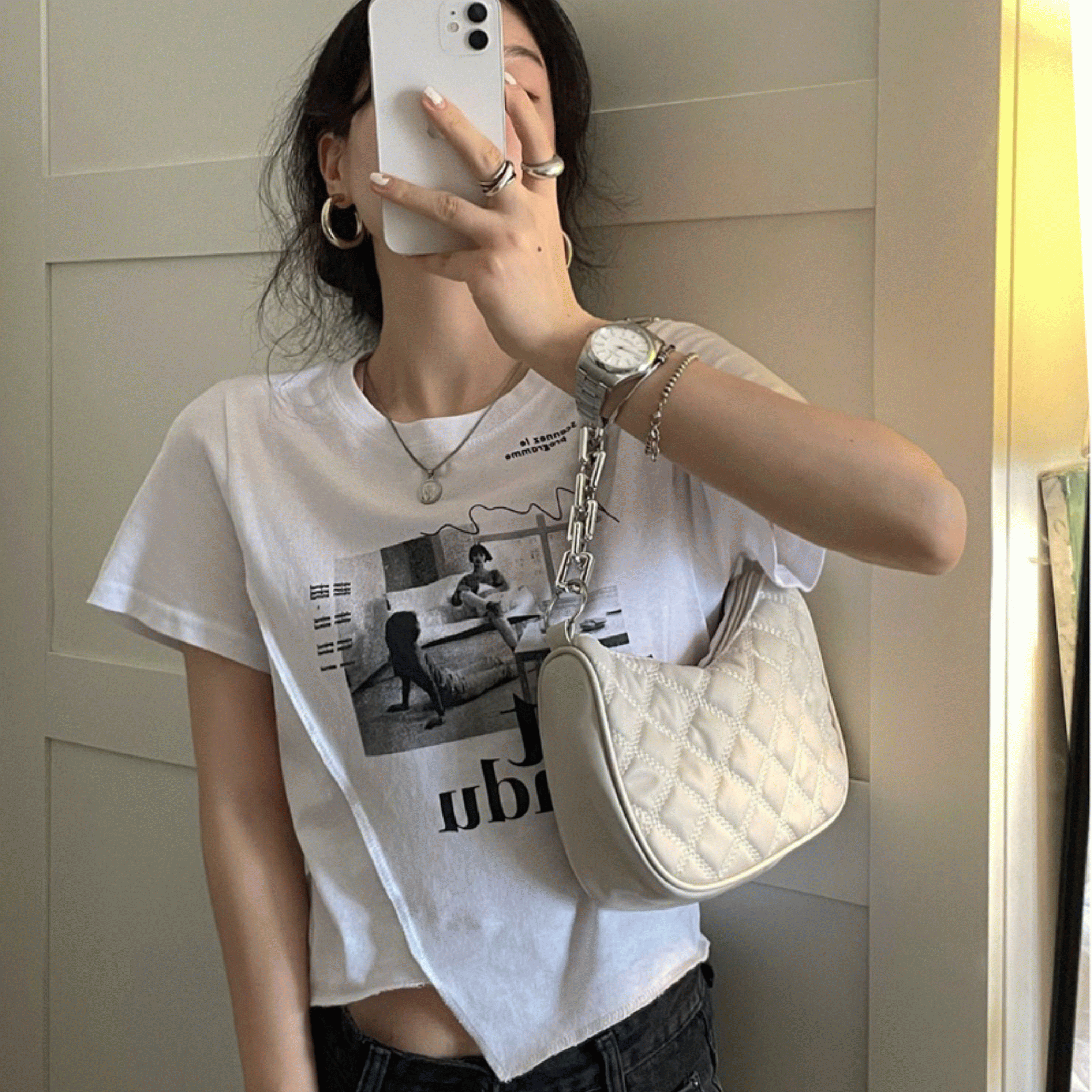 [예약주문]프린팅 언발 크롭반팔티