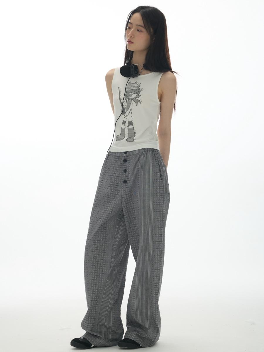 YaWhat Plaid Stitched Button Trousers