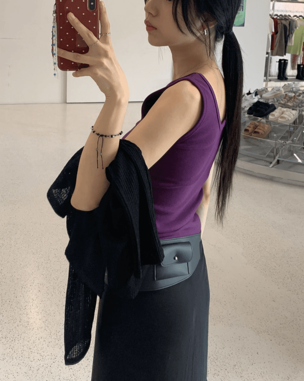 우누 [퍼플 당일발송] 비비드 유넥 슬리브리스 (4 color) 골지 여름 컬러 포도 보라 초록 롱 베이직 코튼 면 민소매 나시